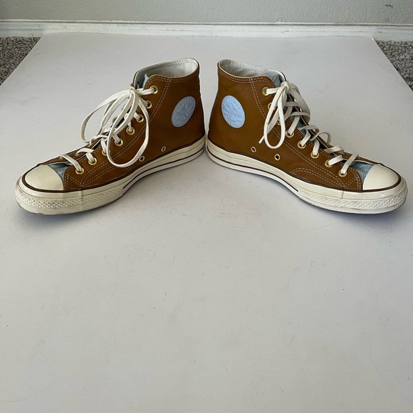 Converse Chuck Taylor 70 High Tops Brown Leather Blue Leaf Pattern Men’s Size 9 - Picture 7 of 16